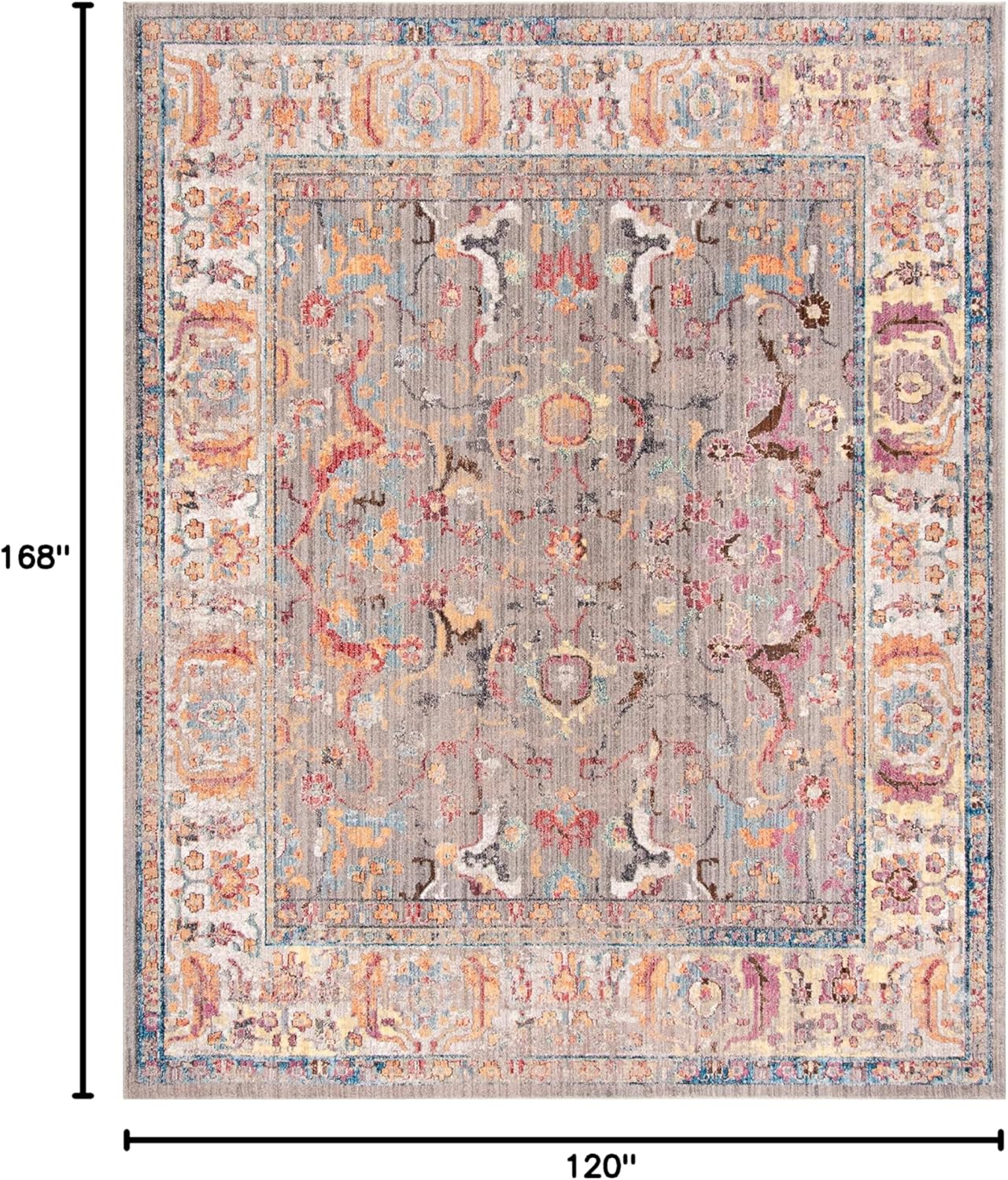 SAFAVIEH Bristol Collection Area Rug - 10' x 14', Grey & Light Grey, Boho Chic Oriental Distressed Design, Non-Shedding & Easy Care, Ideal for High Traffic Areas in Living Room, Bedroom (BTL362A)