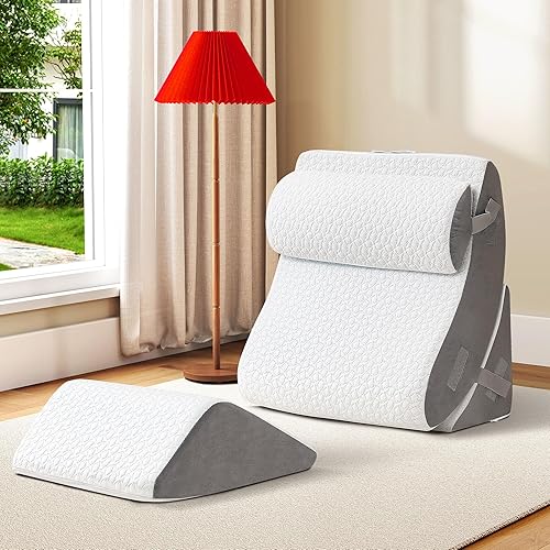 BedLuxury Juego de 4 almohadas ortopédicas de cuña para cama con espuma viscoelástica para dolor de espalda, poscirugía, almohada de espuma