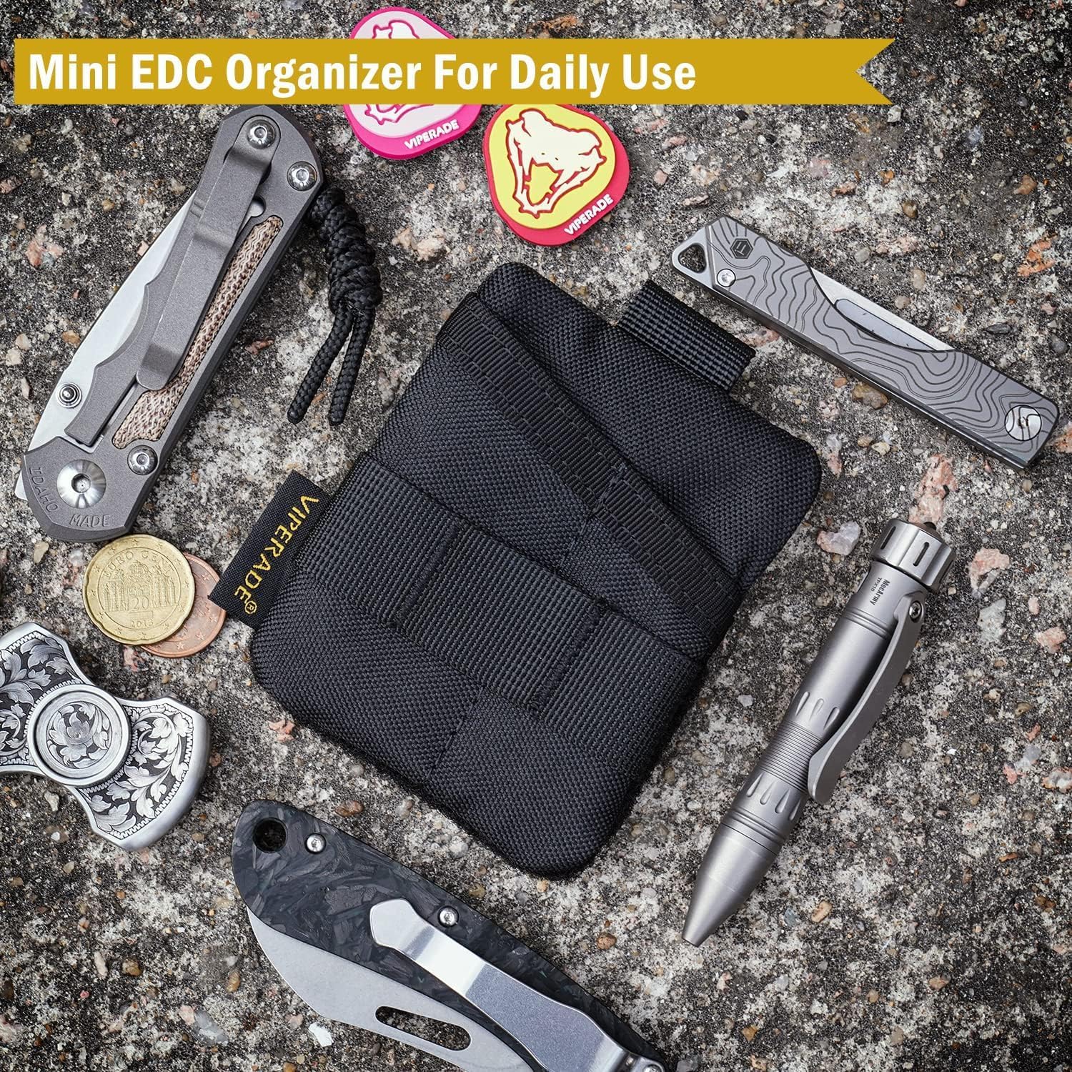 VIPERADE VE13 Mini Pocket Organizer, Nylon Pocket Tool Pouch with DIY Patch Area for Men, Pocket Organizer Storage for EDC Gears, EDC Coins Sheath, Small EDC Nylon Pouch for Mini EDC Gears