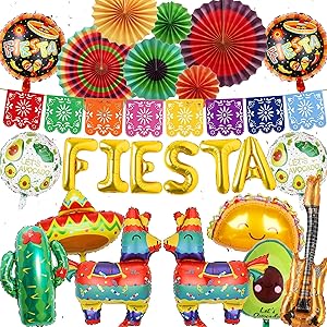Juego de globos decorativos para fiestas mexicanas, decoración de fiesta con globos de colores, guirnalda de papel picado, abanicos de papel, decoración de fiesta temática mexicana para cumpleaños,