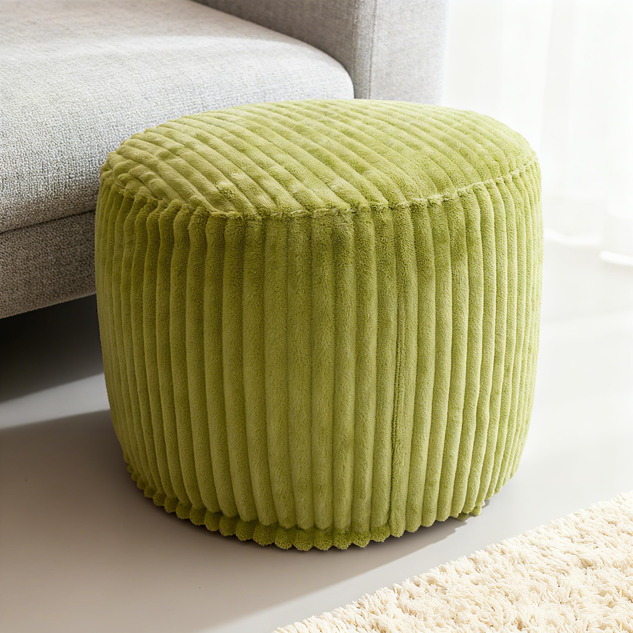 lygooh Unstuffed Footstool Bean Bag Cover No Filler Round Pouf Ottoman Cover Foot Stool Storage Chair Storage for Living Room Bedroom (Green)