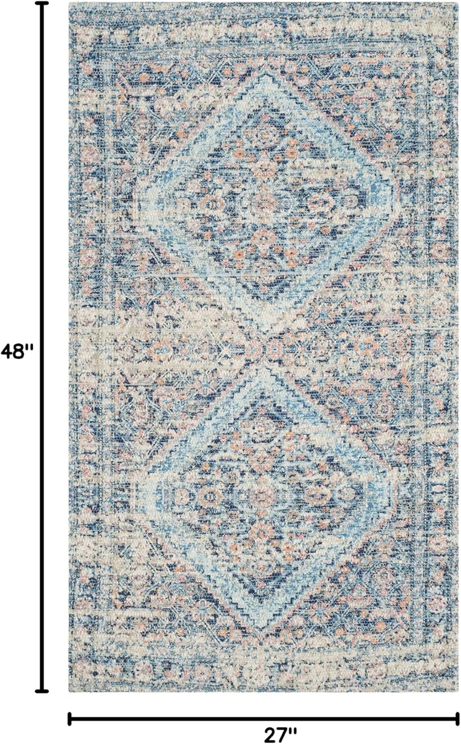 SAFAVIEH Saffron Collection Accent Rug - 2'3" x 4', Blue & Turquoise, Handmade Boho Chic Distressed Cotton, Ideal for High Traffic Areas in Entryway, Living Room, Bedroom (SFN577A)