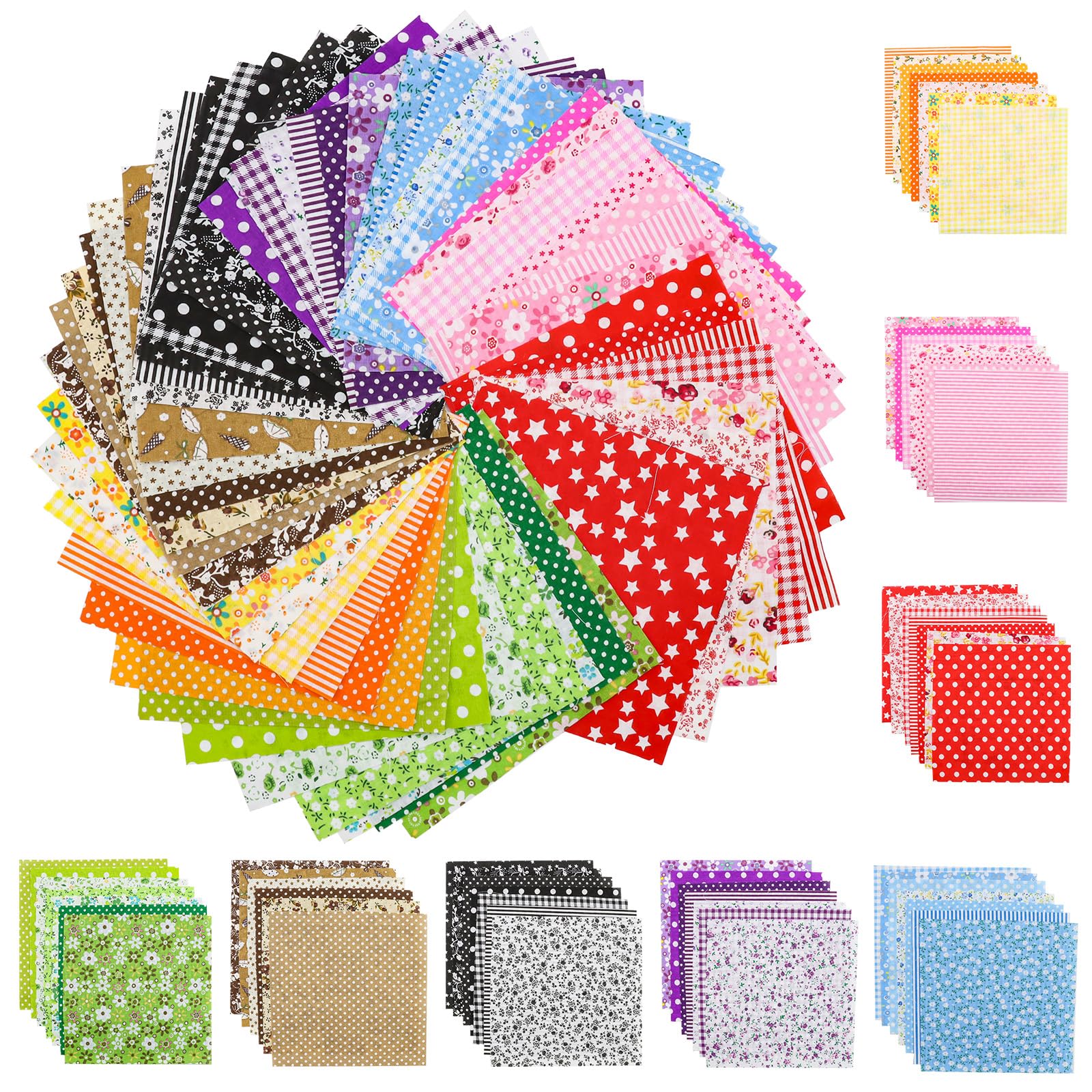 56PCS Cotton Fabric Squares Bundles 15 x 15cm, Cotton Floral Quilting Fabric, Soft Durable Material & Multi Color Patterns for Sewing Crafting, Quilting, Embroidery, DIY Sewing Kit