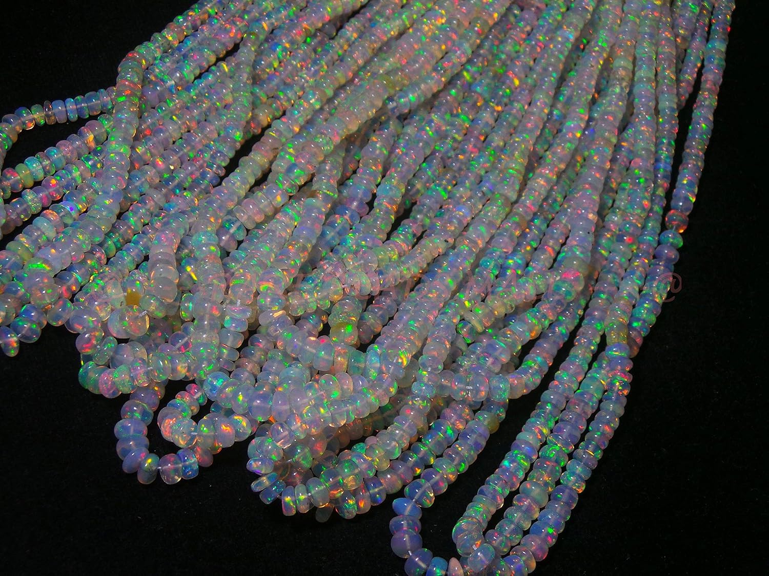 Artist Unknown Ethiopian Opal Beads Natural Ethiopian Opal Smooth Rondelle Beads Fire Opal Beads Opal Beads Good Color Play Beads 2.5-4.5Mm 16 Inch Si-1170 For Jewelry Making