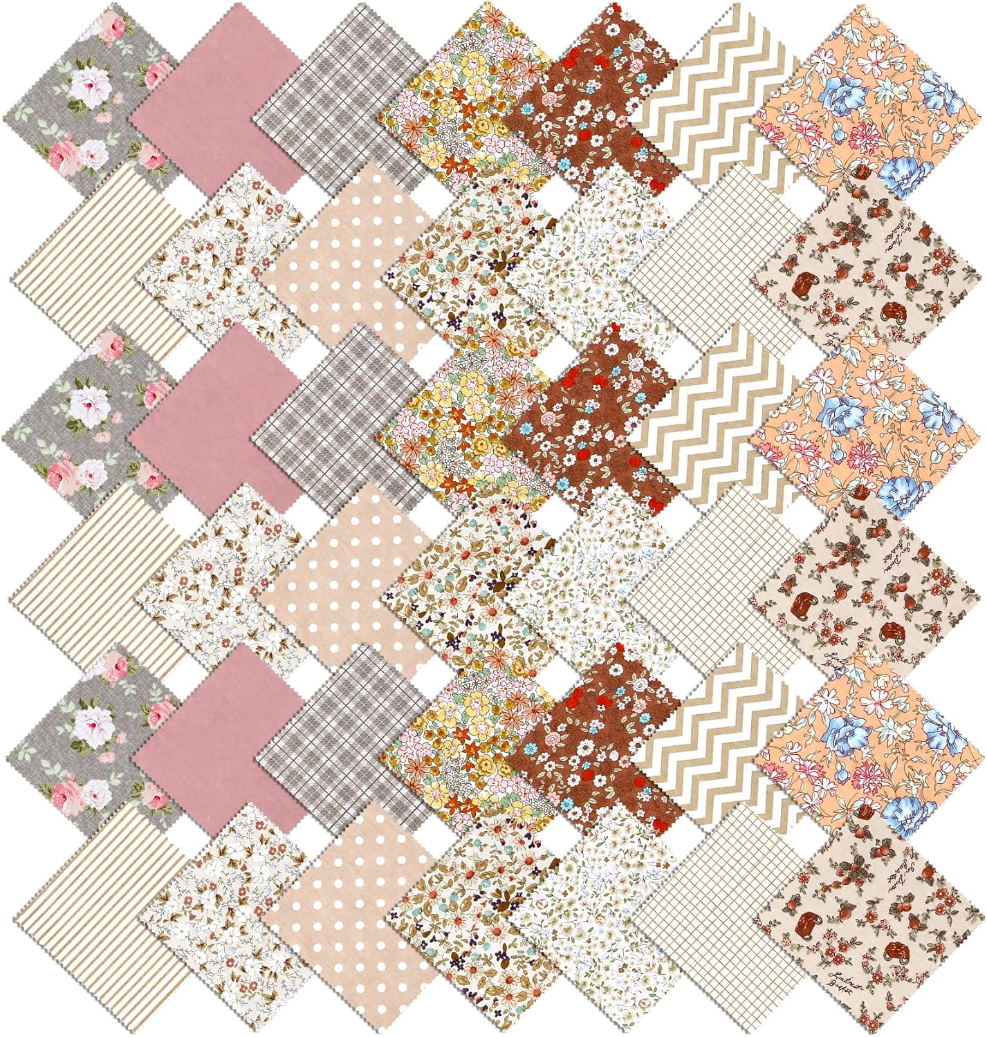 42 PCS Fabric Squares, Cotton Charm Packs for Quilting 5x5 (Floral Style)