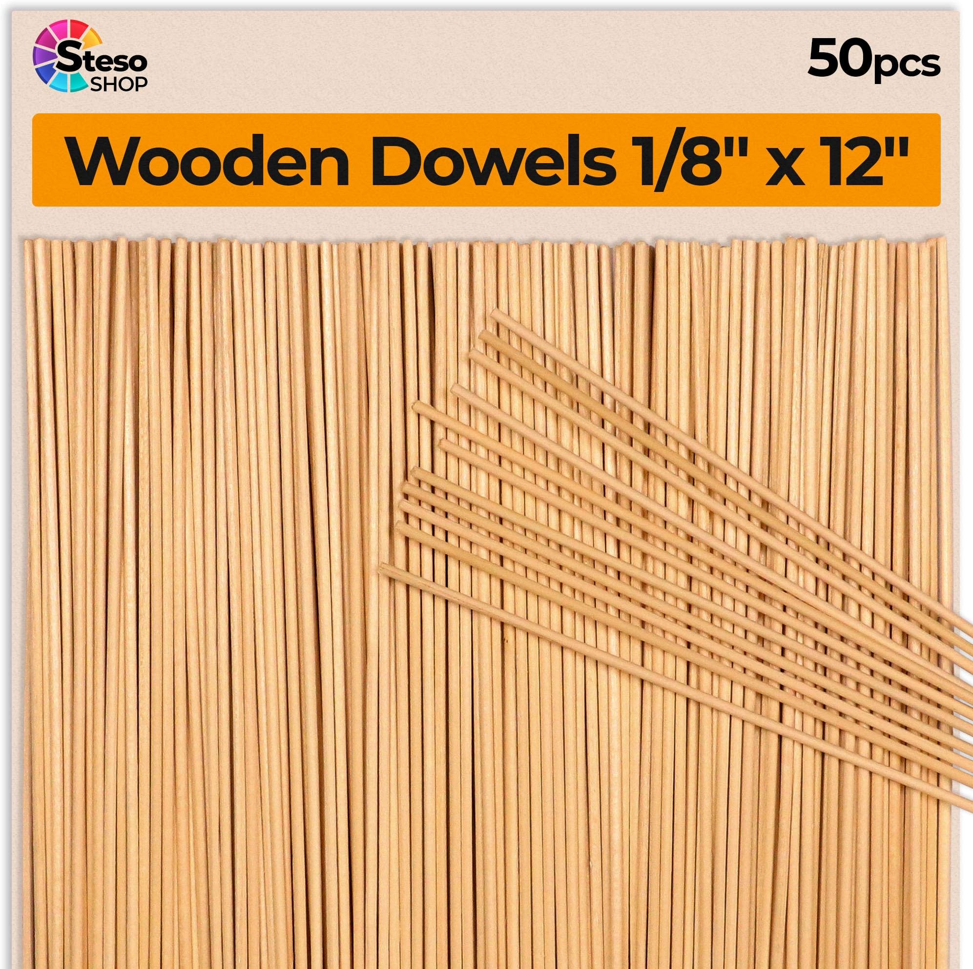 50 pcs Wooden Dowel Rods 300mm x 3mm // 12" x 1/8" - Best Price - Unfinished Natural Wood Dowel for Crafts, Dowels for Model Building, Games, Kids Crafts, Handmade Gifts, Home Decor