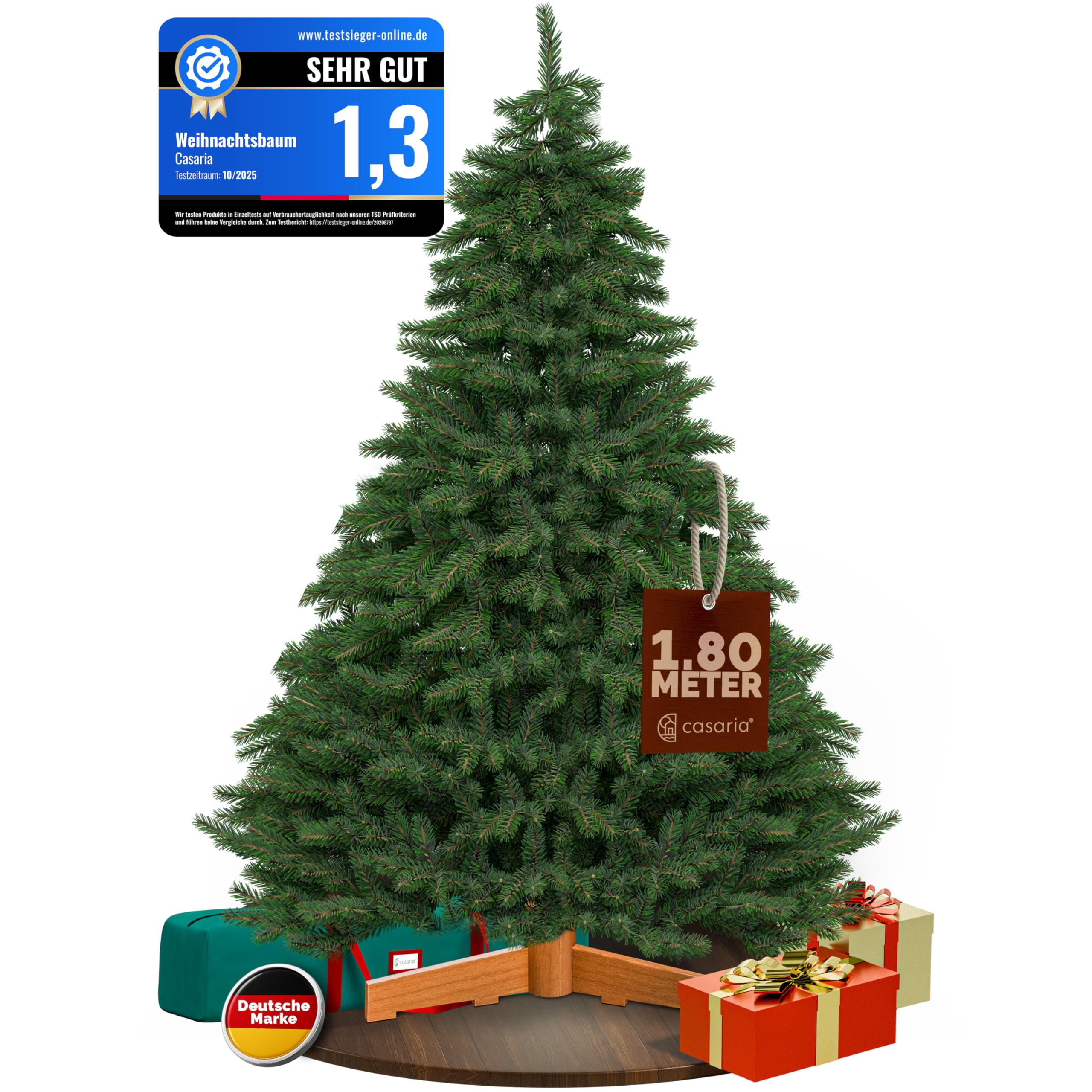 CASARIA® Premium Weihnachtsbaum künstlich XL 180 cm FSC®-Zertifiziert naturgetreu dichte Spitzen Stabiler Holzständer einfacher Aufbau Tannenbaum
