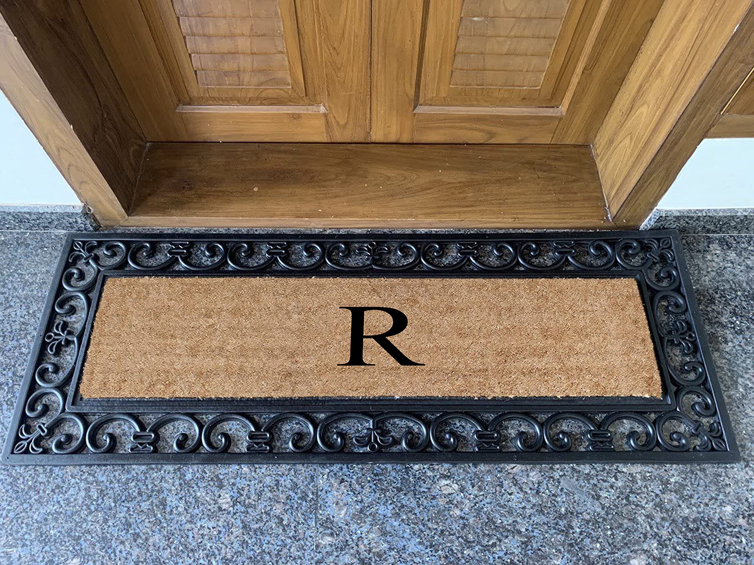 A1HC Natural Coir Monogrammed Door Mat For Front Door, 18"x48", Anti