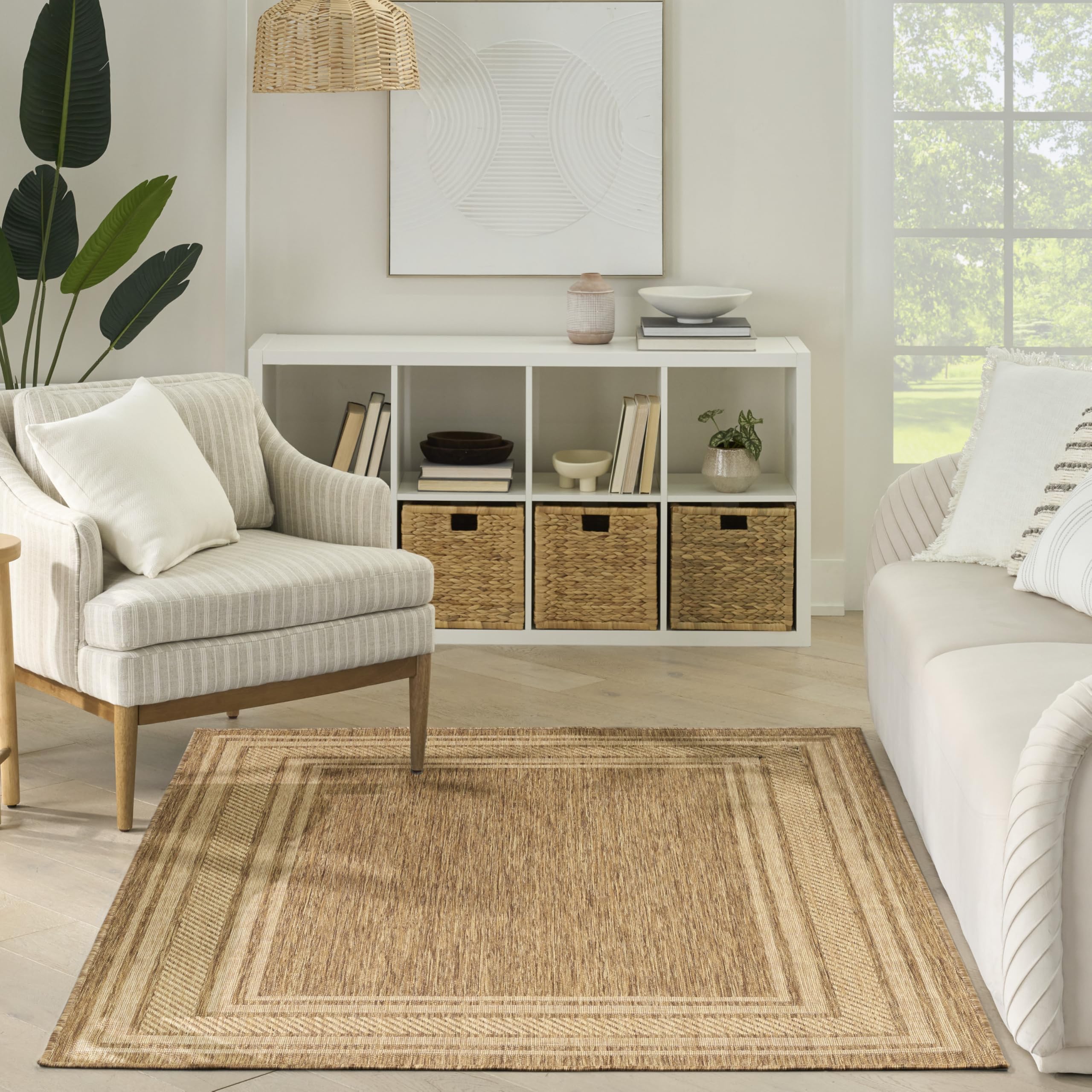 Nourison Home Horizon Indoor/Outdoor Natural 5' x 7' Area Rug - Easy Clean, Non Shedding, Bed Room, Living Room, Dining Room, Kitchen (5' x 7')