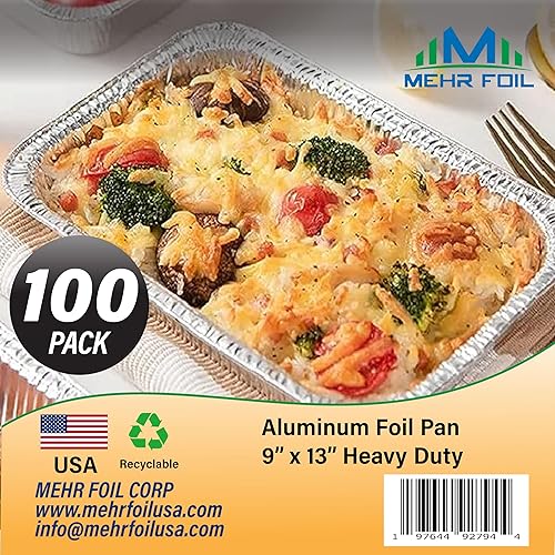Miniatura 4 de Sartenes de aluminio desechables de 9 x 13 pulgadas, tamaño medio, poco profundas (paquete de 100) sartenes de aluminio resistentes, bandejas de