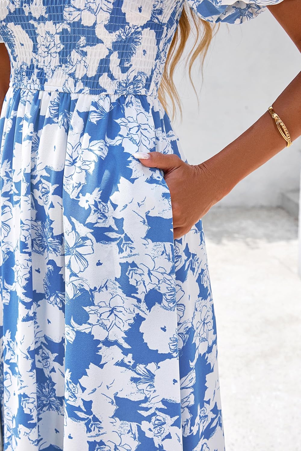 BTFBM Womens Summer 2025 Casual Maxi Dresses Short Sleeve Smocked Tiered Floral Boho Long Beach Dress with Pockets - Image 6