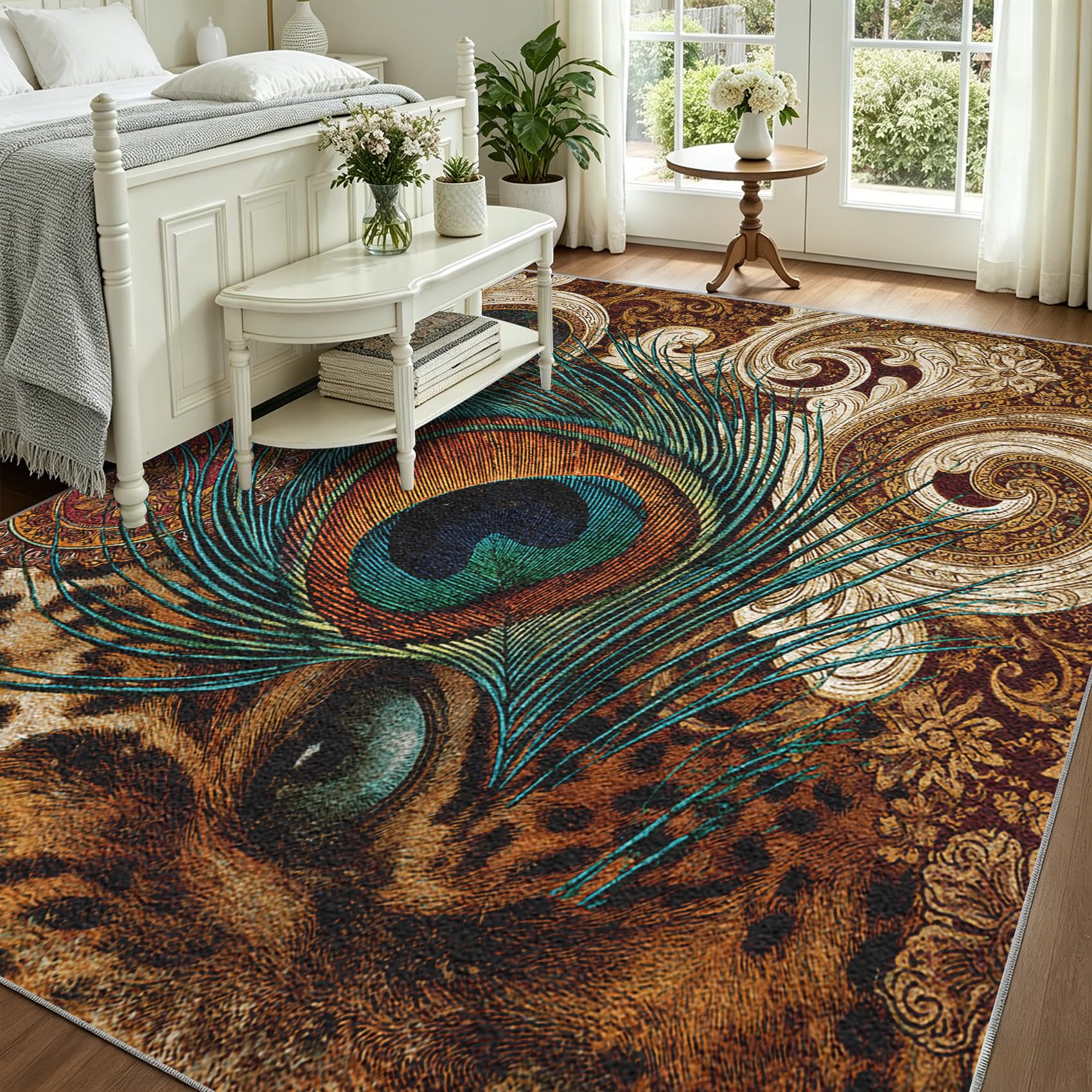 Générique Motif Léopard Tapis Salon 120x170cm Plume De Paon