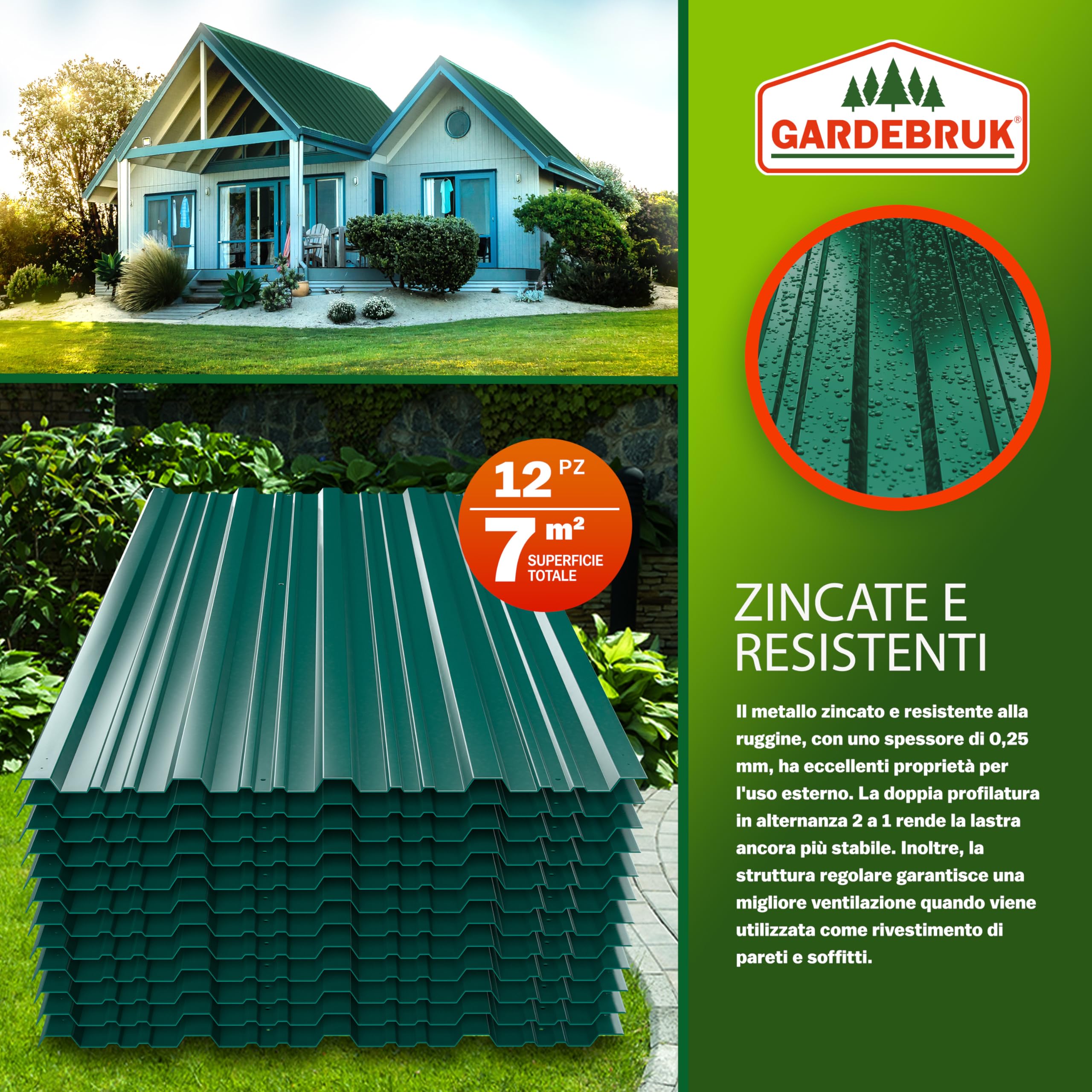 Lastre Trapezoidali Zincate 129x46cm 7m² Copertura Tetto Verde