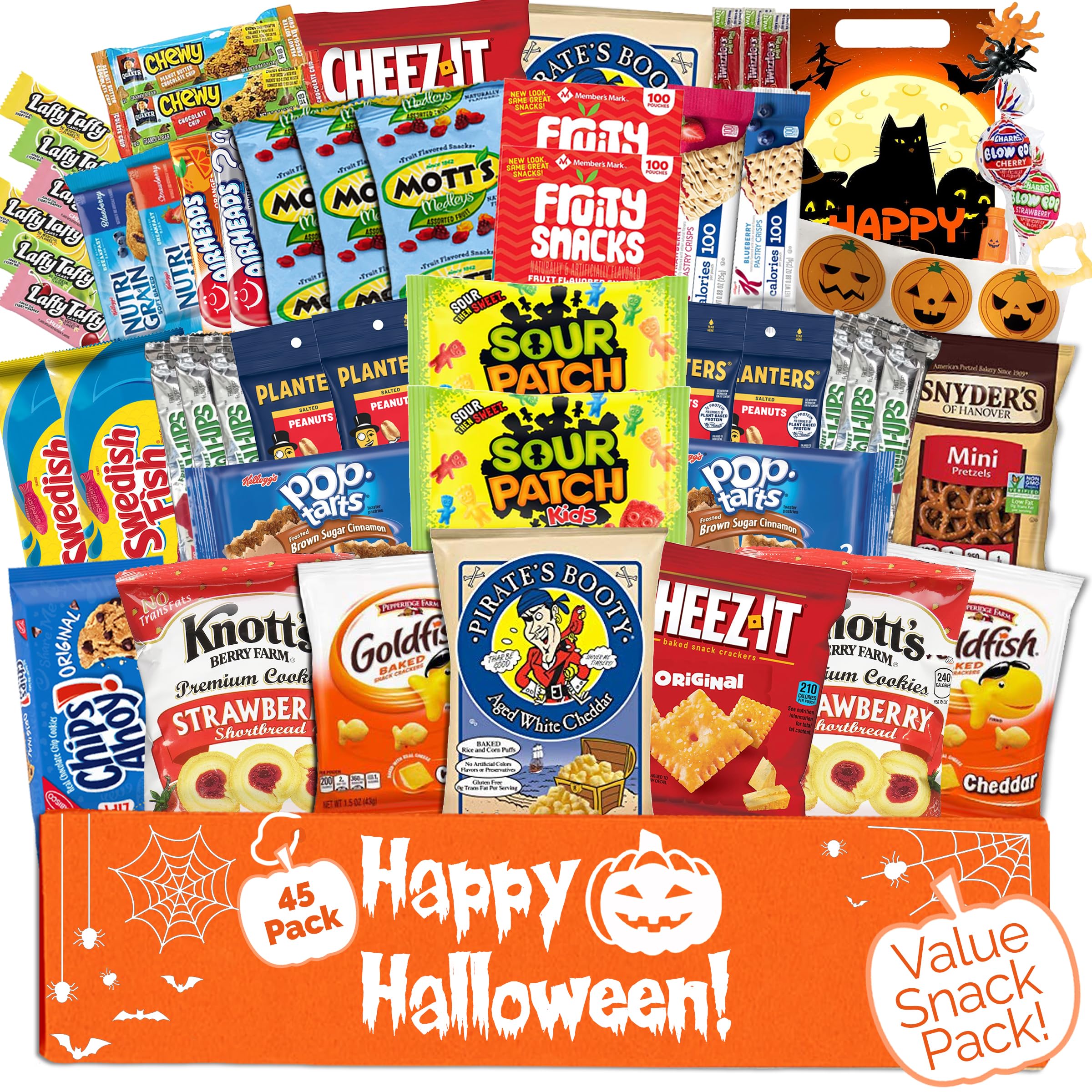 Halloween Snack Box with Candy, Cookies, Bars, Snacks and Toys (45 Count) - Fun Halloween Care Package for College Students, Kids & Teens, Trick or Treat Variety Pack Gift Box for Parties and Treats