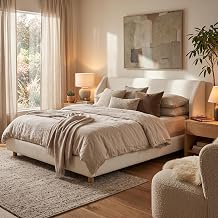 Queen Size Modern Boucle Upholstered Platform Bed Frame