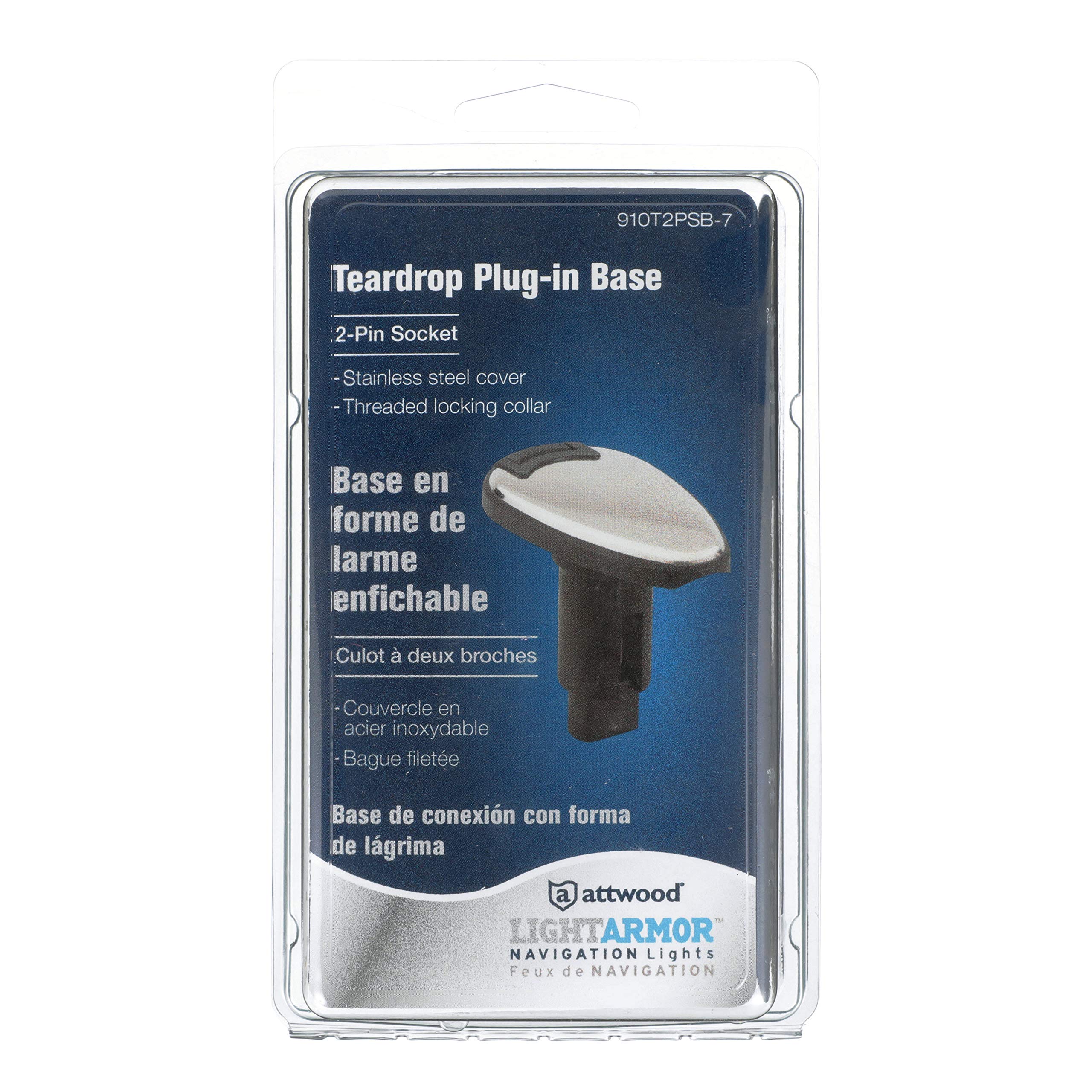 Attwood Marine Attwood LightArmor Plug-In Base - 2 Pin - Stainless Steel - Teardrop