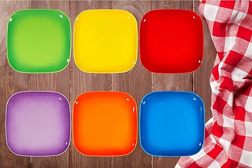 Miniatura 8 de Bruntmor Platos de cerámica de 10 pulgadas, platos para servir, juego de 6, platos cuadrados, multicolor, simple y moderno, platos de postre, juego