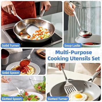 Onader 10Pcs Kitchen Utensils Set, Stainless Steel Cooking Utensil Set | Metal Kitchen Gadgets with Spatulas Turners Spoons and Potato Masher for Cooking & Serving, Heavy-Duty & Dishwasher Safe
