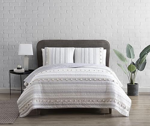 Miniatura 1 de Home Resort Boho Ribbon - Juego de edredón de microfibra de 3 piezas con borlas - King