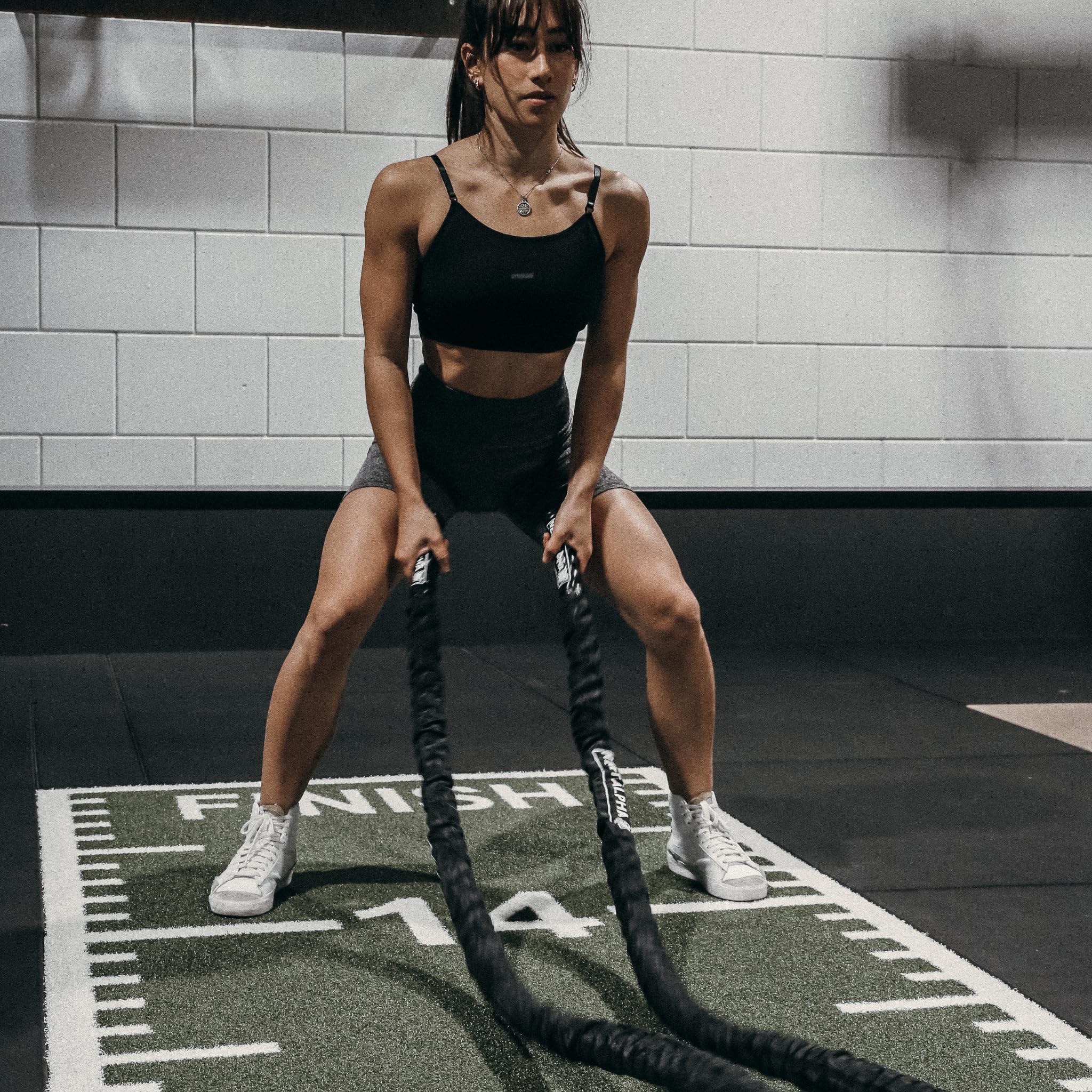 Battle Rope - Corda da Allenamento - 38mm/50mm, 9m/12m/15m - Fascette di Protezione - Ancoraggio a Muro - Workout Instruction Poster