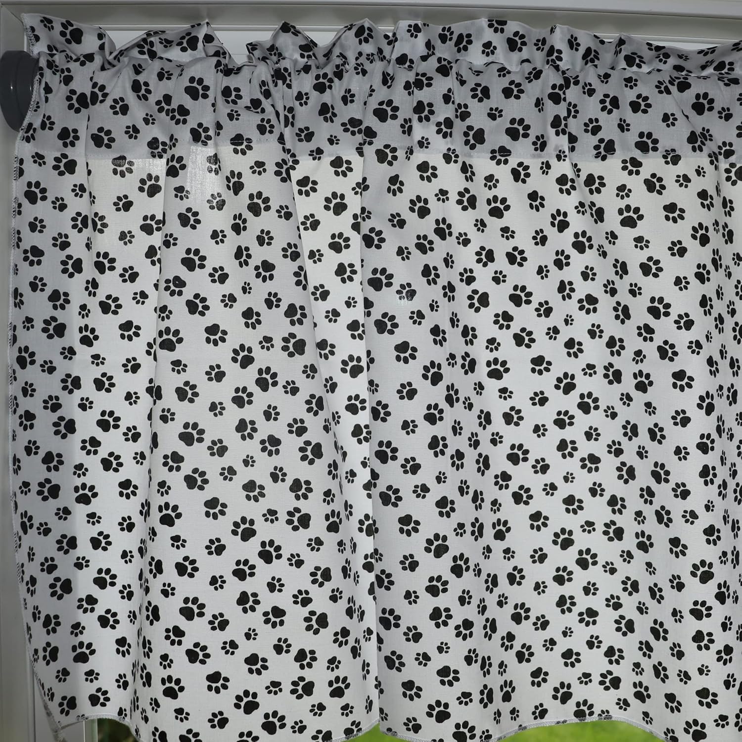 Zen Creative Designs Cotton Animal Paw Print Window Valance Home Décor Kids Bedroom Nursery Kitchen Window (58" Wide x 28" Long, Big White Paw on Black)