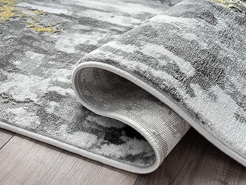 Miniatura 3 de Abani Alfombra abstracta envejecida, contemporánea, moderna, dorada y gris, alfombra de 4 x 6 pies, alfombra para sala de estar