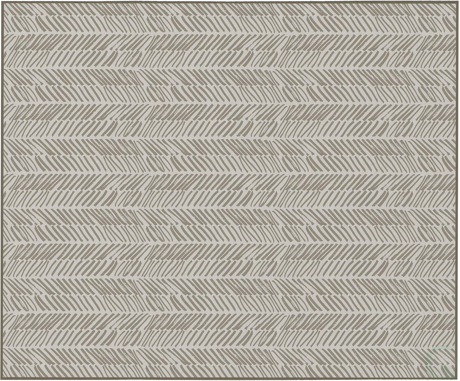 DEERLUX Modern Living Room Area Rug with Nonslip Backing, 8 x 10 ft Large, Abstract Beige Chevron Strokes Pattern
