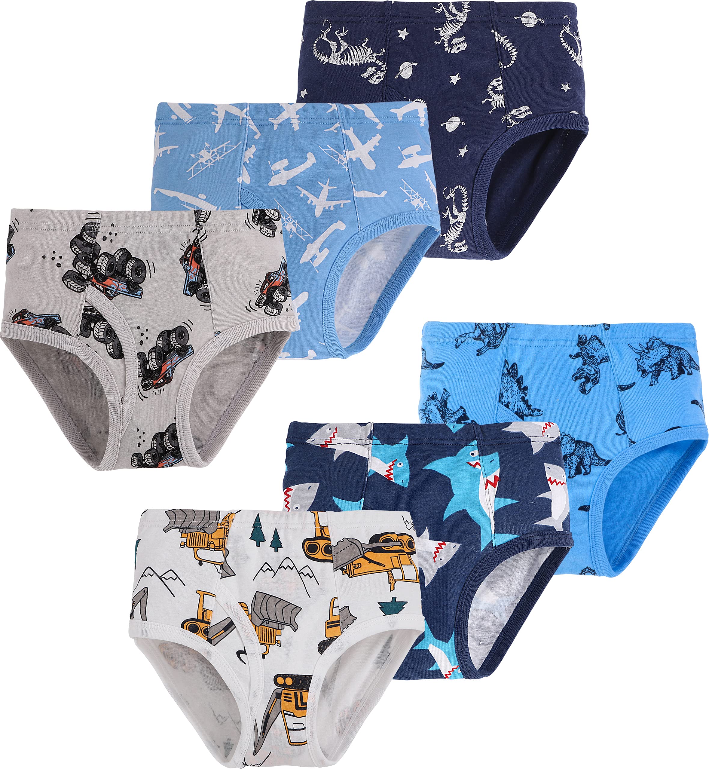 Baby Soft Cotton Underwear Little Boys Dinosaur Briefs Toddler Shark Undies Children Truck Panties Pack of 6