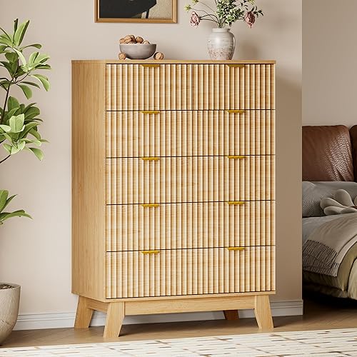 Miniatura 60 de Cómoda de 8 cajones con diseño acanalado, cómoda de 47.2" de ancho con 4 cajones modernos de estilo bohemio, cómoda de almacenamiento de madera