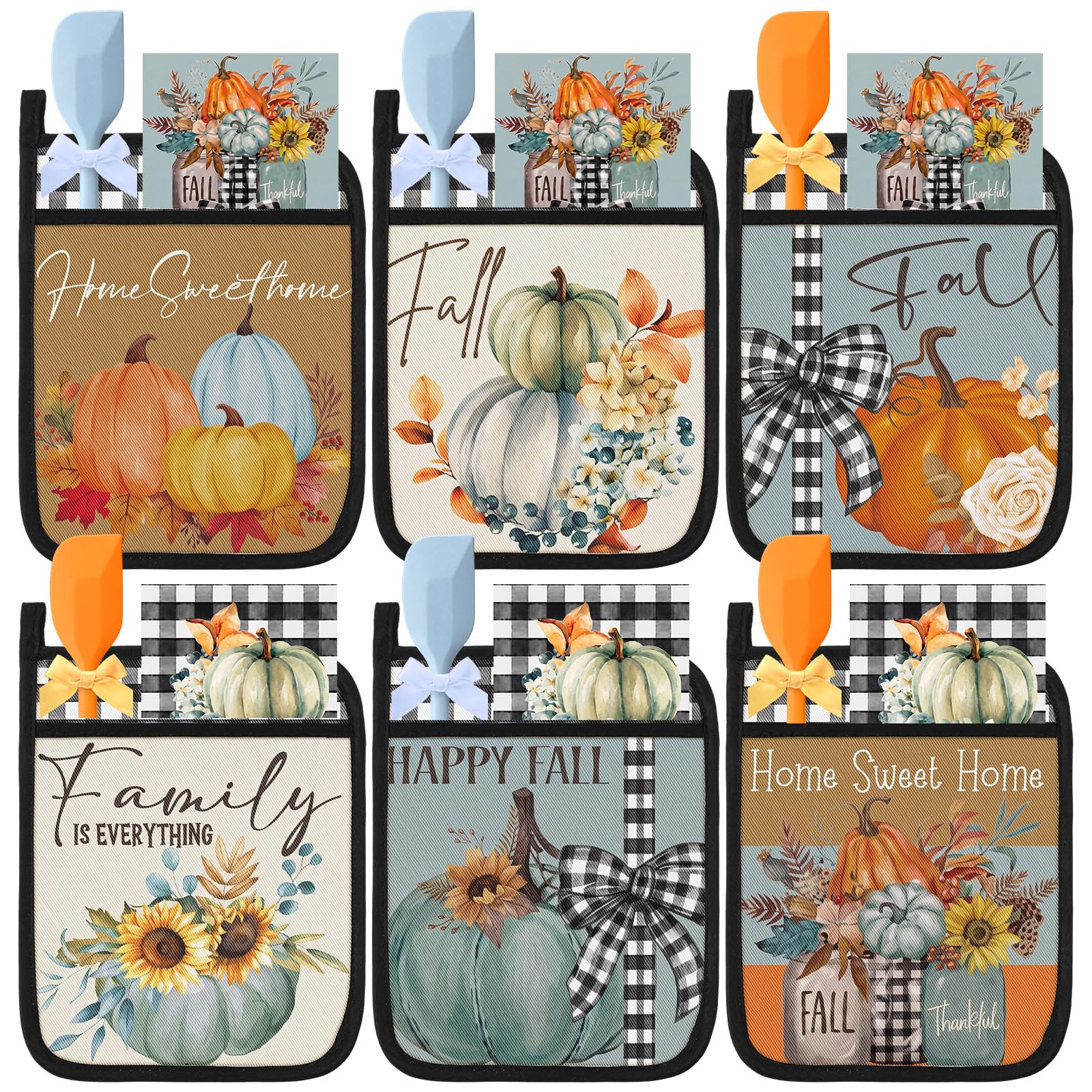 Layhit 18 Pcs Blue Pumpkin Fall Pot Holder Baking Set with Silicone Spatula