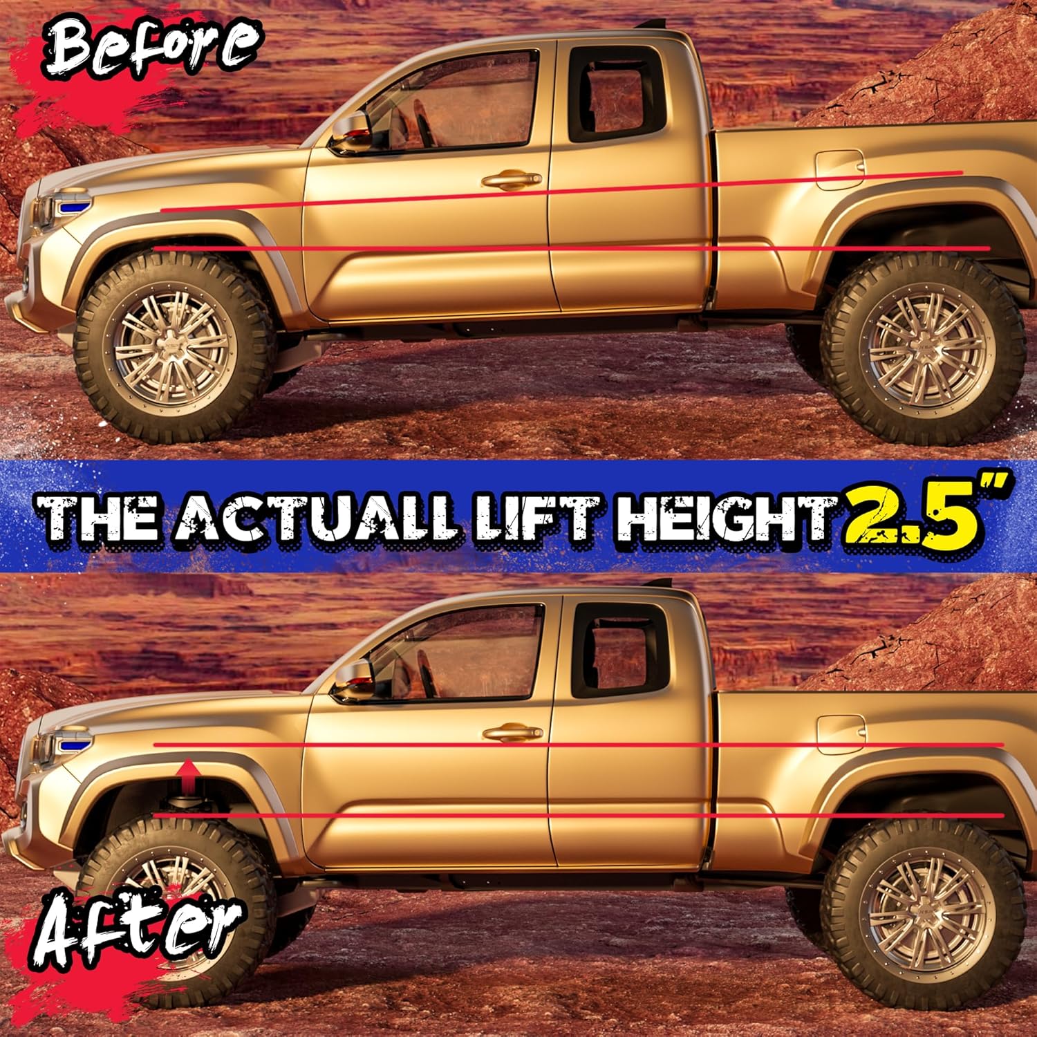 KSP 2.5" Tundra Front Leveling Lift Kits, 2.5 inch Front Strut Spacers Lift Kit for Toyota Tundra 2007-2026 Sequoia 2007-2026 2WD 2X2 4WD 4X4, 2.5in Suspension Level Kit (2PCS Aluminum Lift Spacers)