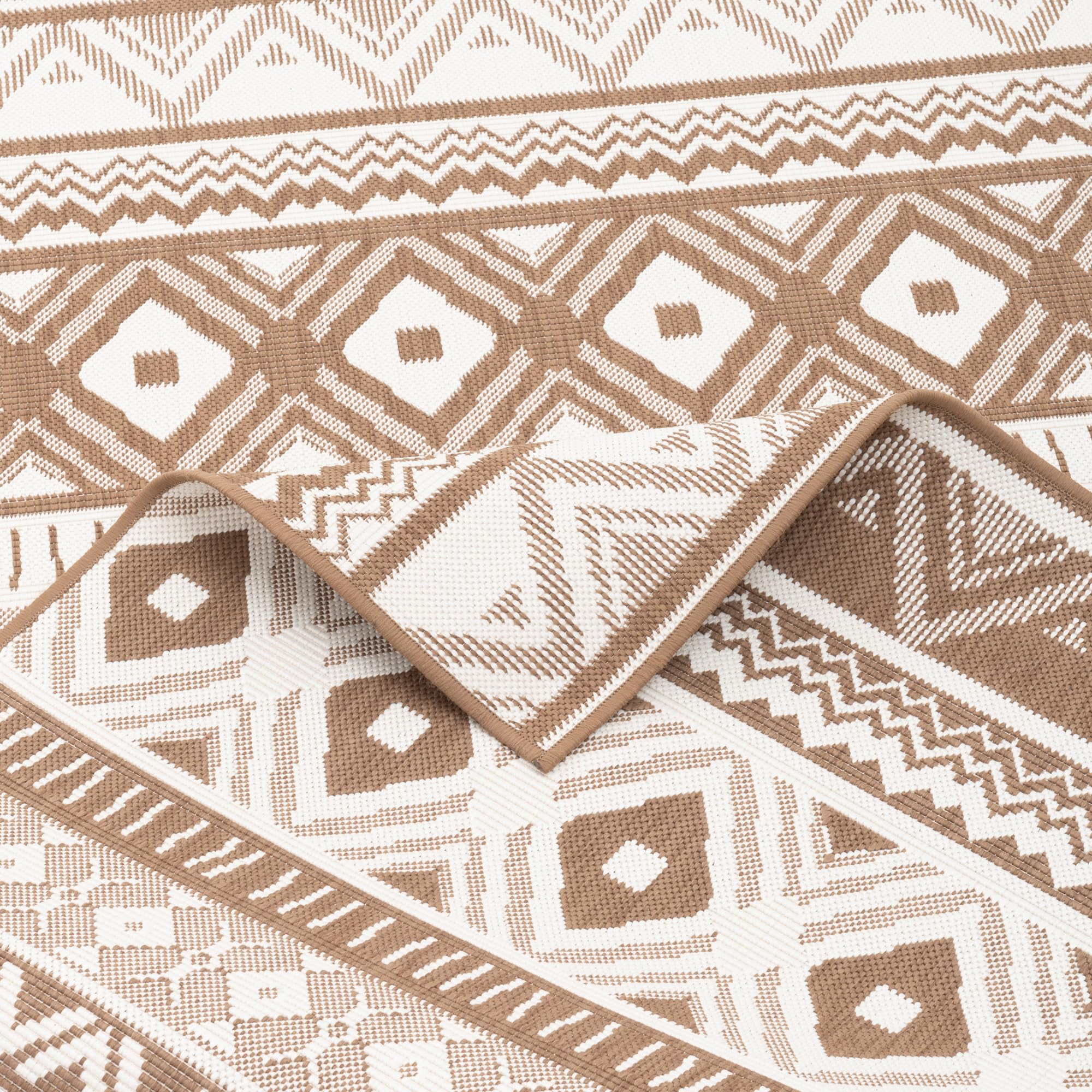 Pergamon Tapis intérieur & extérieur Cape Cod Ethno Beige Marron, Réversible, Imperméable, Résistant aux UV, Entretien Facile, Design Moderne - Dimensions Multiples
