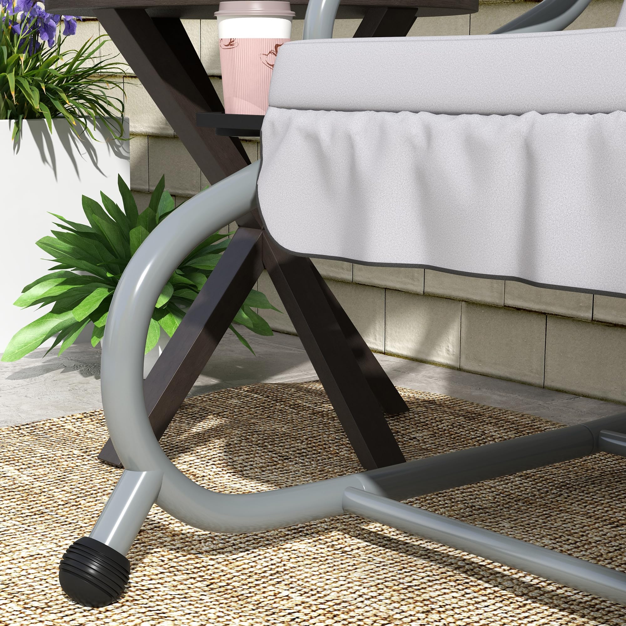 Outsunny Hollywoodschaukel mit Liegefunktion, 3-Sitzer Gartenschaukel mit Verstellbarem Dach, Seitenklapptisch, wasserabweisender Schaukelbank belastbar bis 340kg, für Garten, 200x120x164cm, Hellgrau