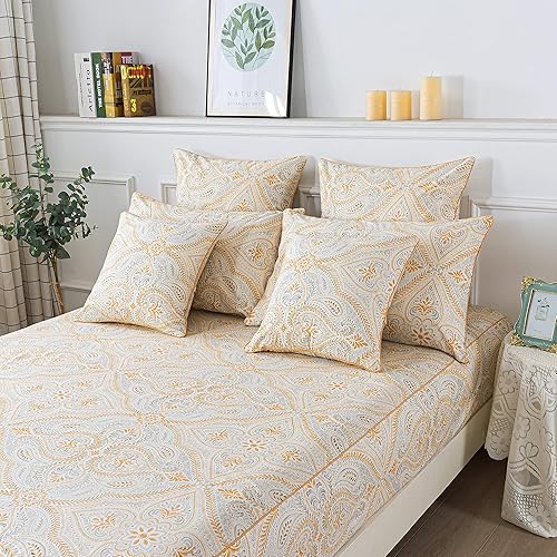 Miniatura 5 de FADFAY Juego de sábanas de cachemira tamaño Queen, ropa de cama de lujo con estampado de cachemira azul marino, juego de sábanas florales de color