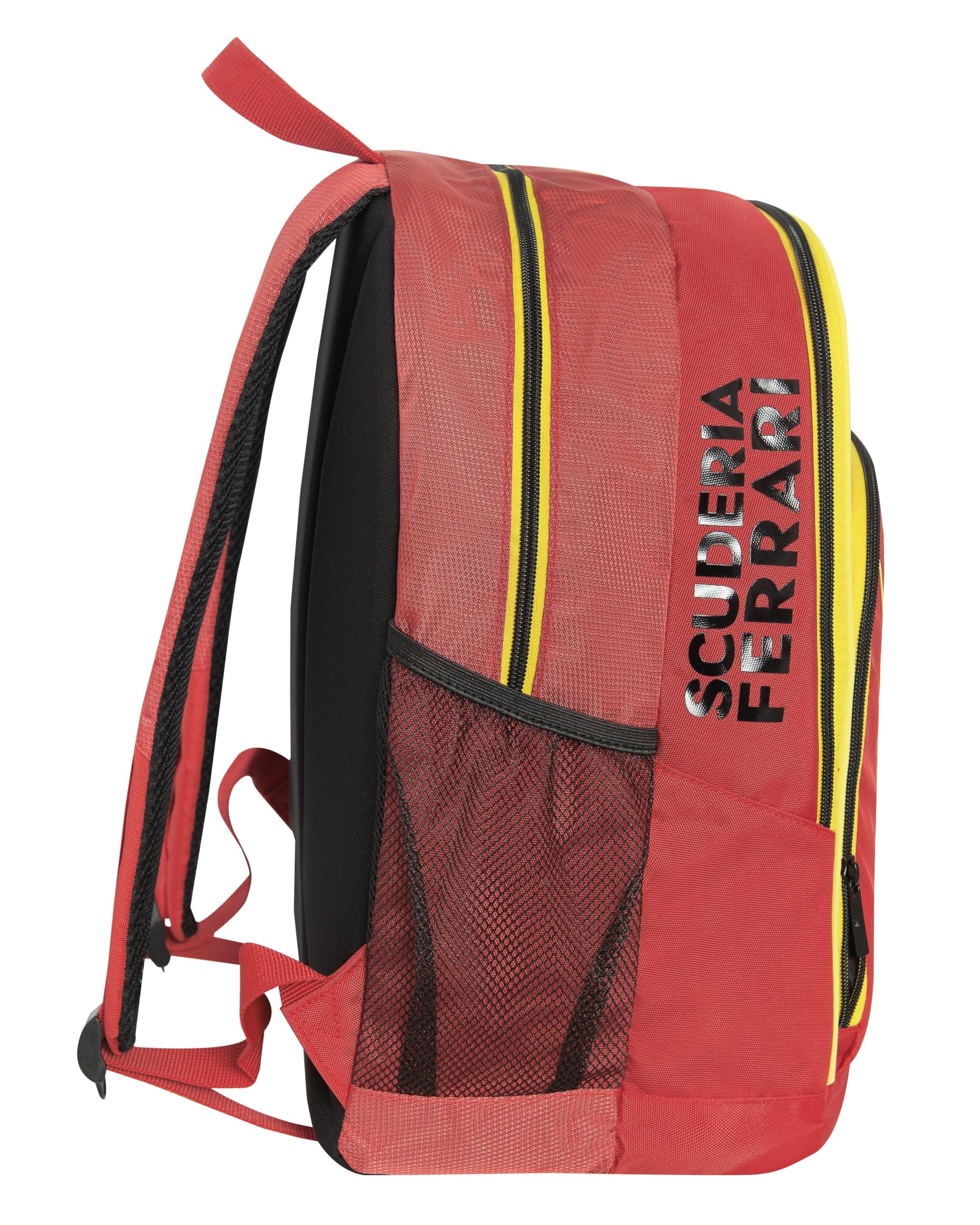 FERRARI KIDS - Zaino Scuola Ufficiale Ferrari per Bambini, con 2 Ampi Spazi Centrali e 2 Tasche Frontali con Chiusura a Zip, Spallacci Regolabili e Imbottiti, Schienale Imbottito, 32x43Hx23 cm, Rosso