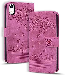 Torske iPhoneXRケース 手帳型 さくら柄 iPhone XR 用カバー アイフォンXR ケース 油絵デザイン ヴィンテージカラー 快適な質感 財布型 iPhone XR スマホケース iPhone10rケース カード収納あり 使う便利性 全面保護 アイフォン XR 携帯ケース 6.1インチ ローズレッド
