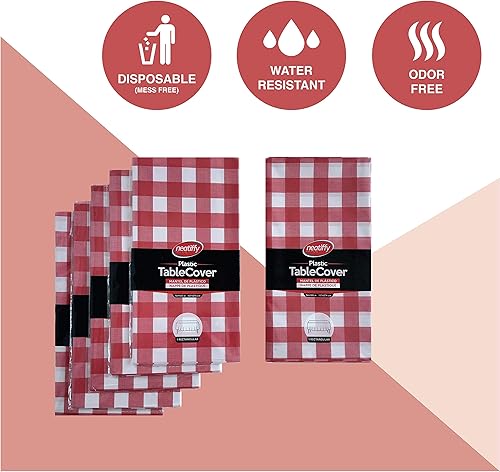 Miniatura 3 de Neatiffy Paquete de 6 manteles rectangulares de plástico de 54 x 108 pulgadas, para picnic, campamento, fiesta, banquete. Manteles desechables y