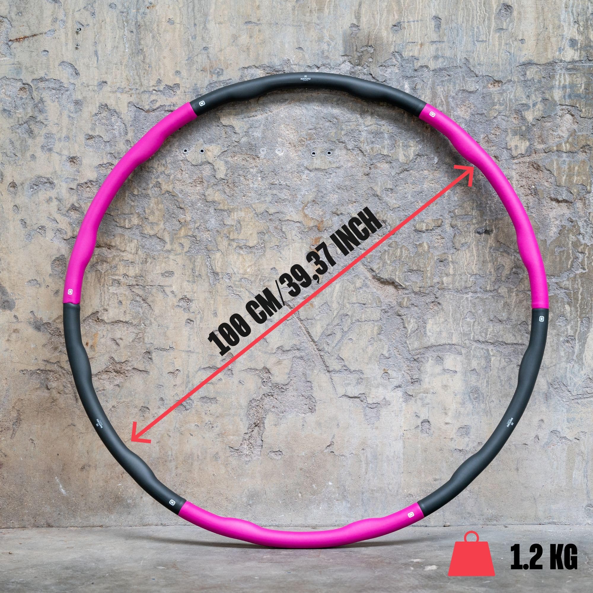 Matchu Sports | Hula Hoop | Fitness Hoop | Disponibile in 1,2 KG, 1,5 KG e 2 KG | Diametro 100 CM | 6 parti | Strato di schiuma confortevole | Funzione di Massaggio |