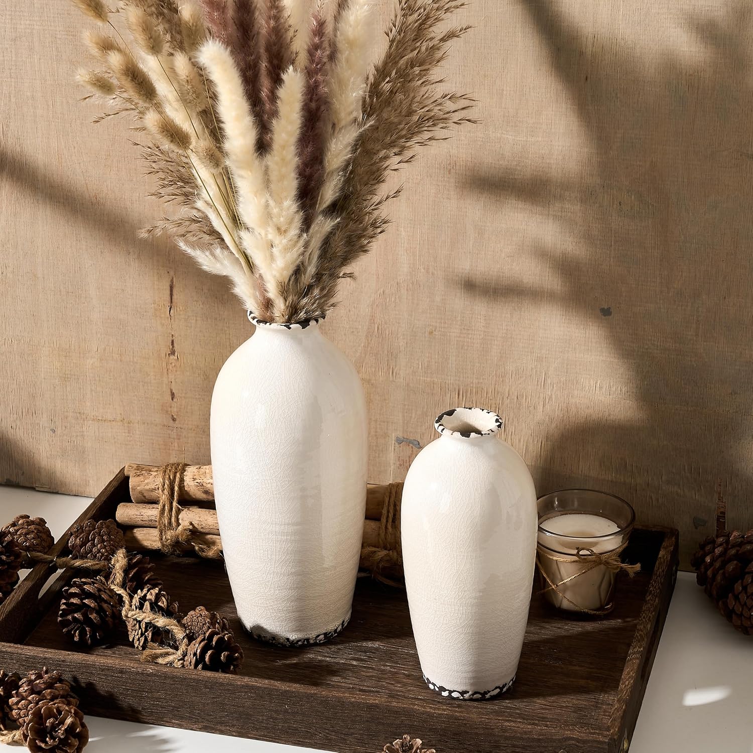Ceramic Vases for Home Decor, Ice Crackle Aged White Vintage Ceramic Vase Set of 2, Minimalist Decorative Vase for Table Centerpiece Dining Living Room Office Nightstand Fireplace Decoration - Image 5