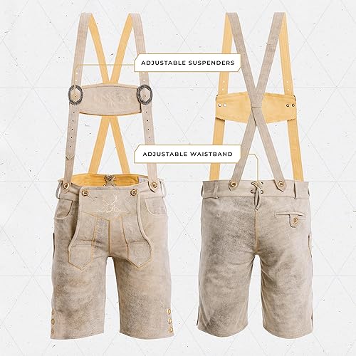 Miniatura 2 de BAVARIA TRACHTEN Lederhosen - Disfraz de Oktoberfest para hombre, cuero auténtico, color marrón hongo corto