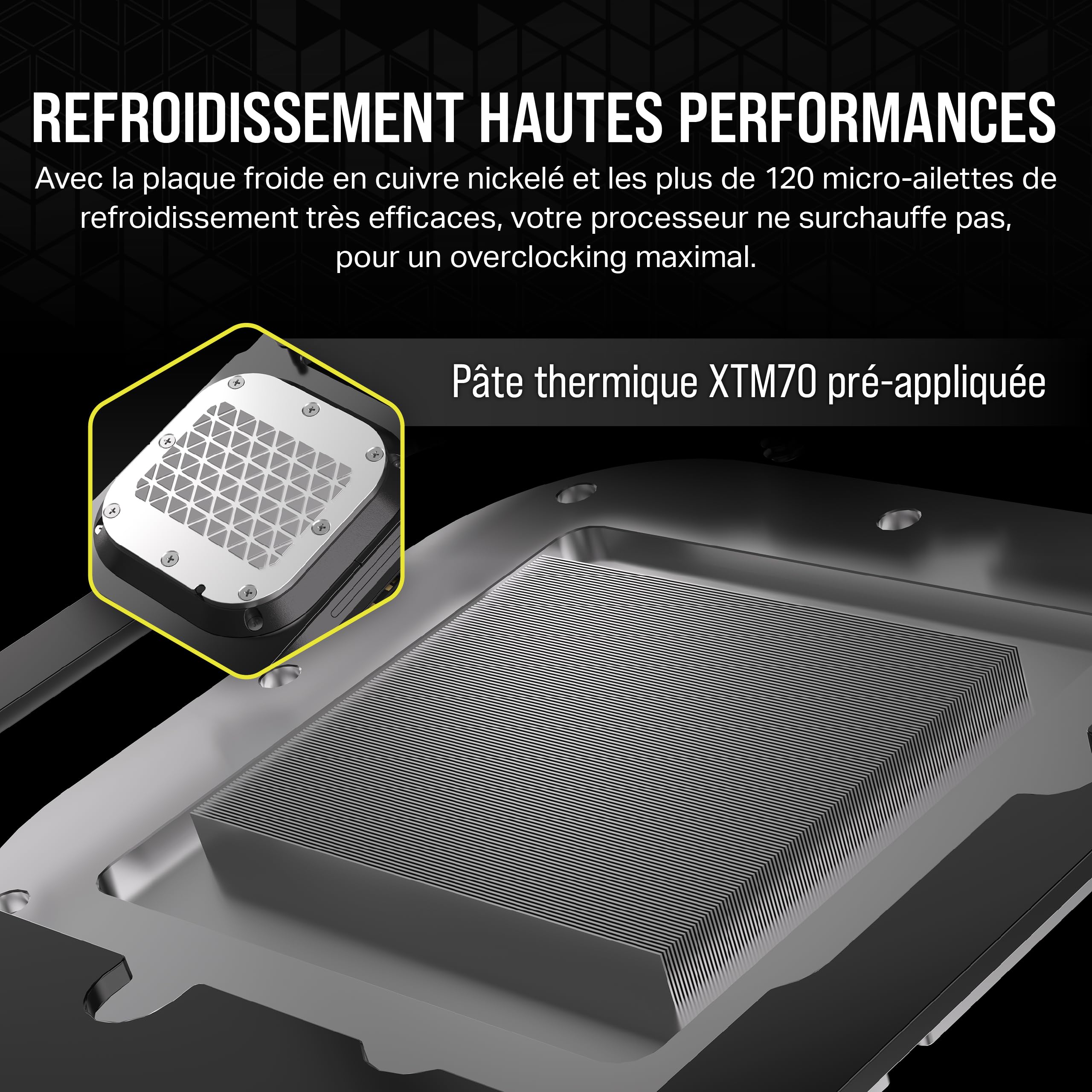 CORSAIR iCUE LINK XC7 RGB ELITE Waterblock pour Processeur - Chambre de Circulation du Flux Transparente - Compatible avec les sockets Intel LGA 1700, AMD AM5 et les sockets plus anciens - Gris Furtif