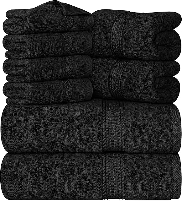 Utopia Towels 8 Piece Towel Set - 2 Bath Towels, 2 Hand Towels and 4 Washcloths Cotton Hotel Quality Super Soft and Highly Absorbent (Black)