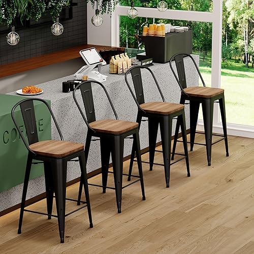 Miniatura 10 de Aklaus Metal Bar Stools Set of 4,26 inch Barstools Counter Height Bar Stool with Backs Farmhouse Bar Stools with Larger seat High Back Kitchen