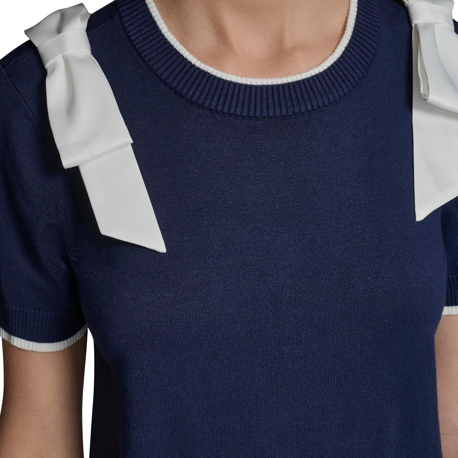 Karl Lagerfeld Women's Short Sleeve Crew Neck Bow Shoulder Sweater