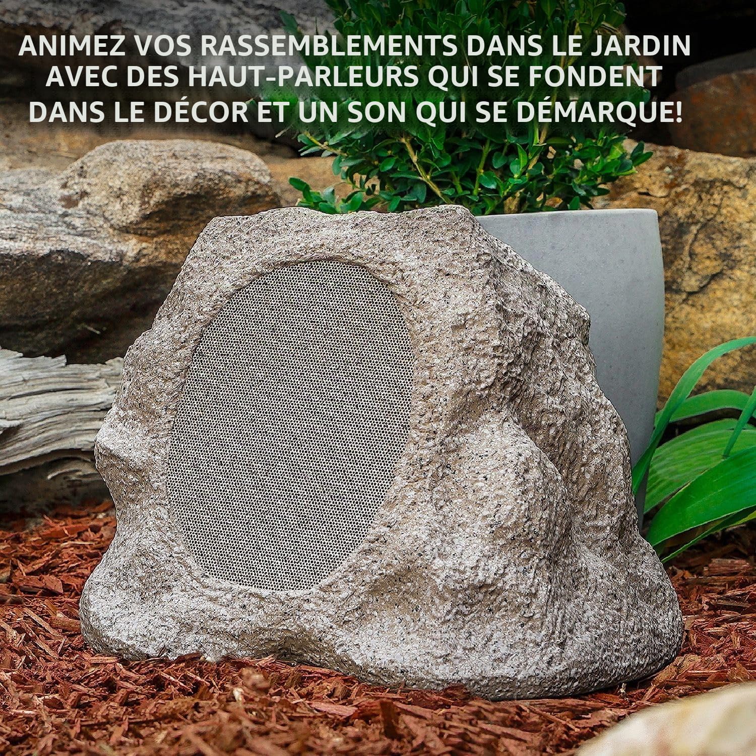 Victrola Rock Speaker Connect – Enceinte Extérieure sans Fil Bluetooth 5.3, Autonomie 22 Heures, Recharge Solaire, Connexion Jusqu’à 20 Enceintes, Résistance Eau et Poussière IP65 (Pierre)