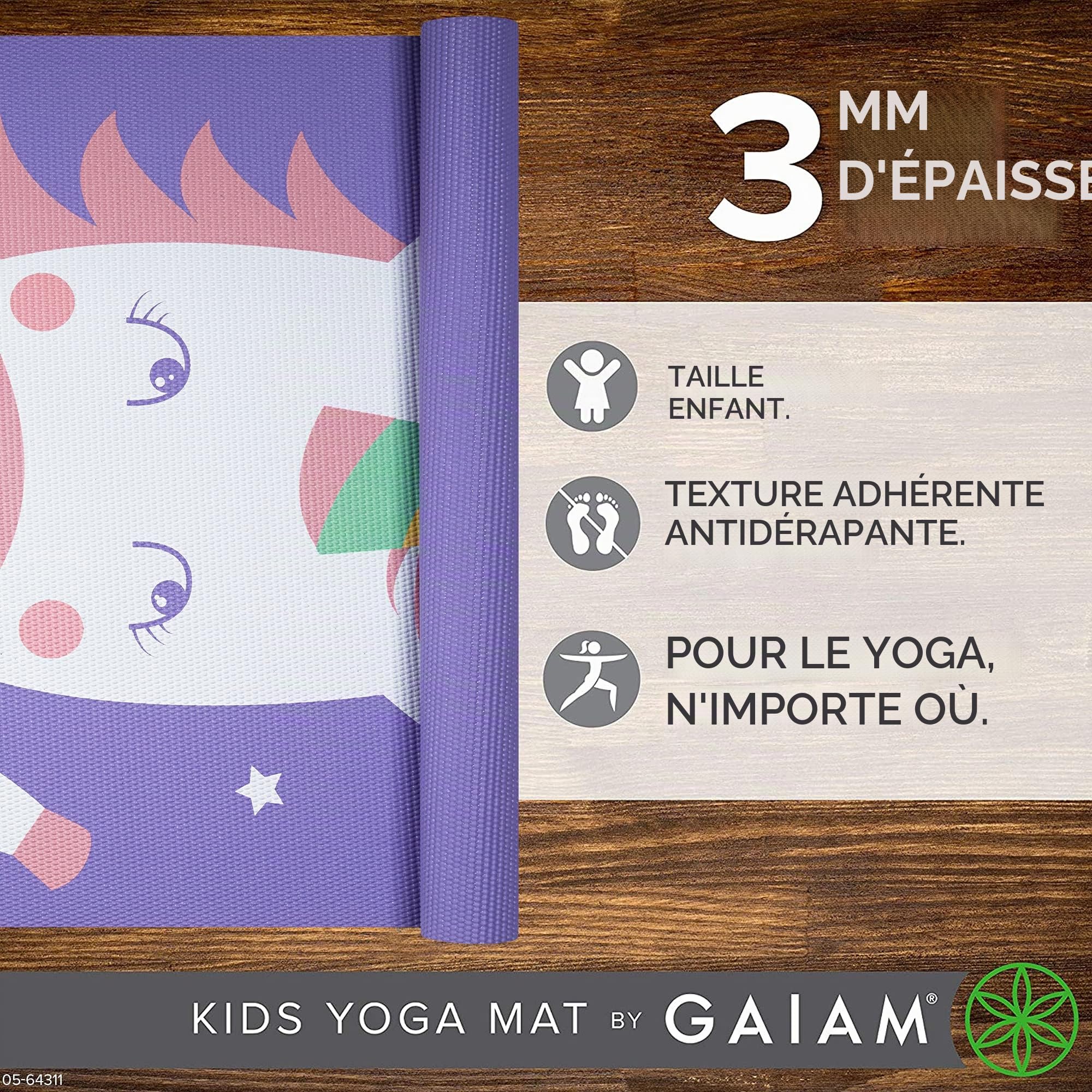 Gaiam Tapis de yoga pour enfants avec imprimés amusants, temps de jeu pour bébés, tout-petits actifs et calmes (152,4 cm L x 61 cm l x 3 mm d'épaisseur)