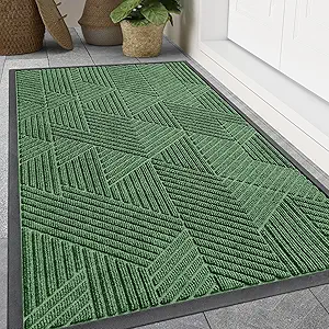 Smiry Front Door Mat Outside Entrance, Heavy Duty Sturdy Natural Rubber Doormat, Trap Dirt and Moisture, Easy Clean Low Profile Welcome Floor Mats for Indoor Outdoor Entry, 59x35 Inch, Green