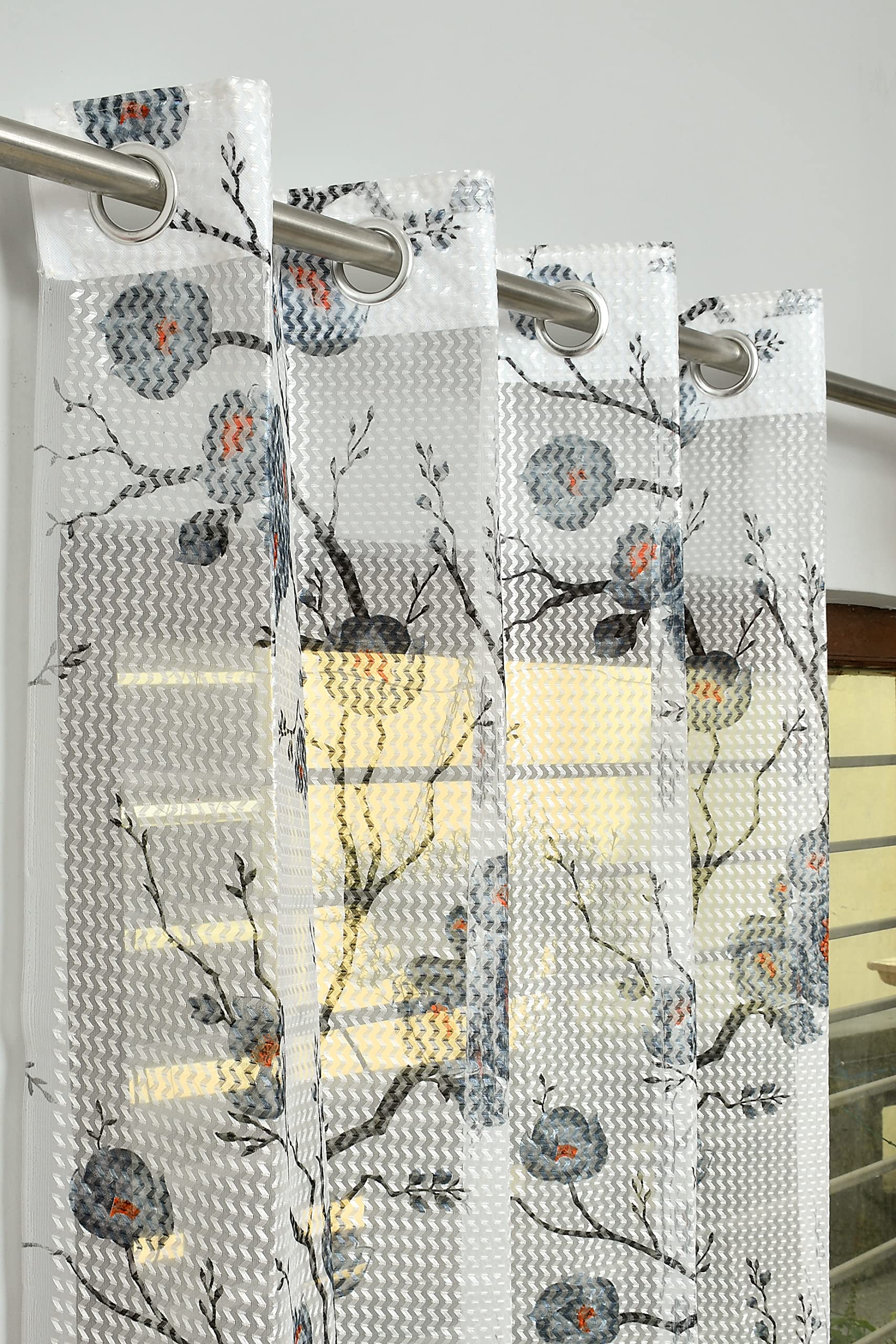 Polyester Premium Sheer Printed Net Curtain for Home Decor for Window 6 Feet (Grey, 2 Pcs)-image-26
