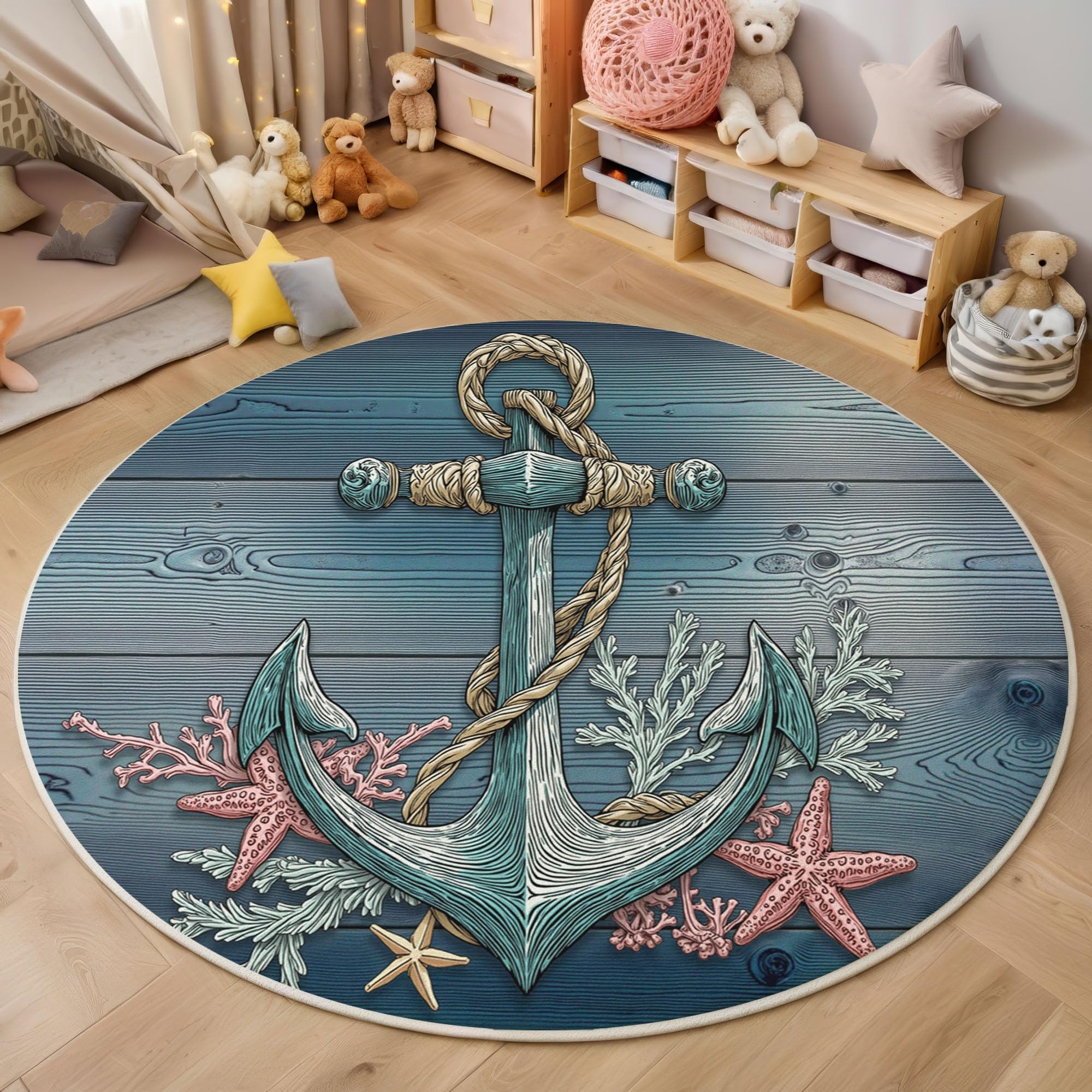 Tapis de salon rond 200cm motif mer étoile tapis de chambre