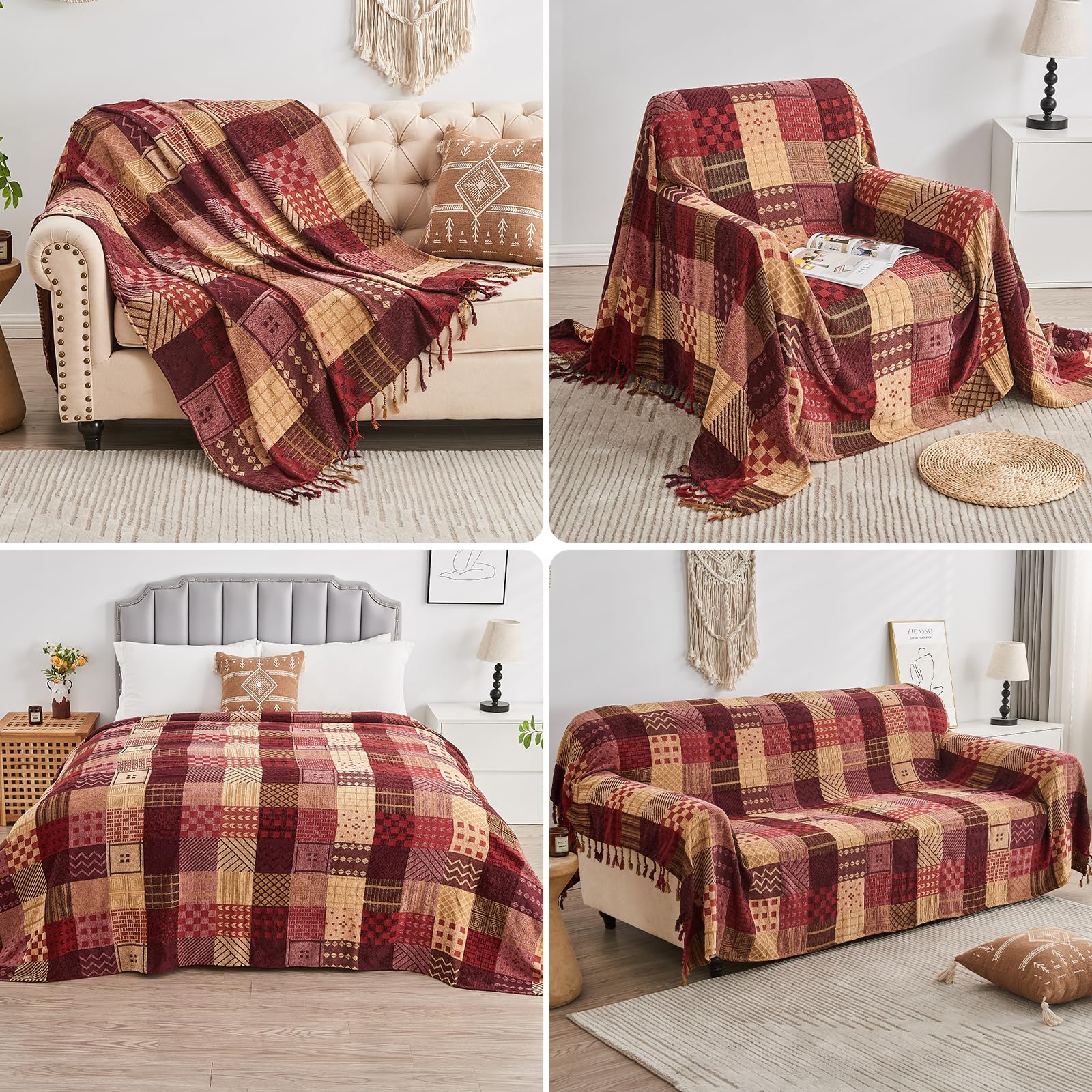 Edcooy Boho Throw Blanket,Patchwork Large Blankets for Sofa Double